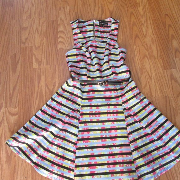 My Michelle Size 3 Multicolored Sleeveless Dress black and blue stripes - Picture 1 of 2
